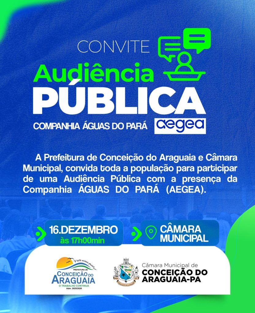 Prefeitura e Câmara realizam Audiência Pública com a Companhia Águas do Pará (Aegea) nesta terça-feira (16)