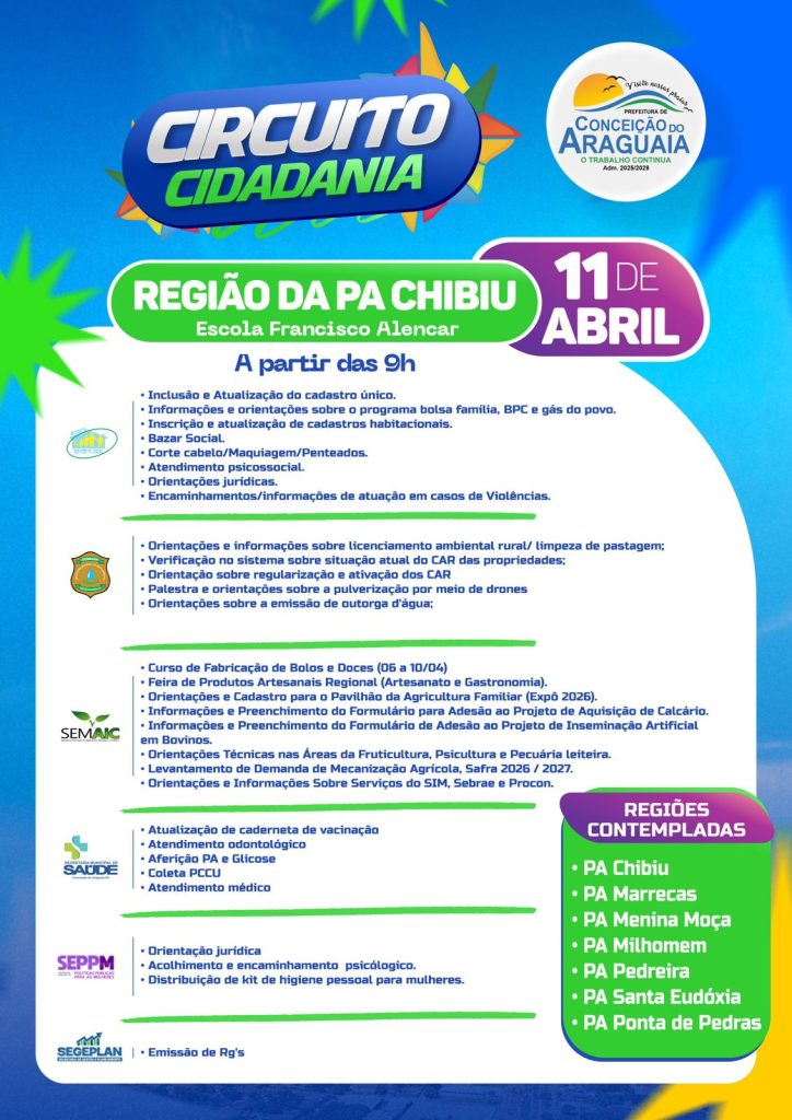 Circuito Cidadania leva dezenas de serviços gratuitos à região do PA Chibiu neste sábado (11)